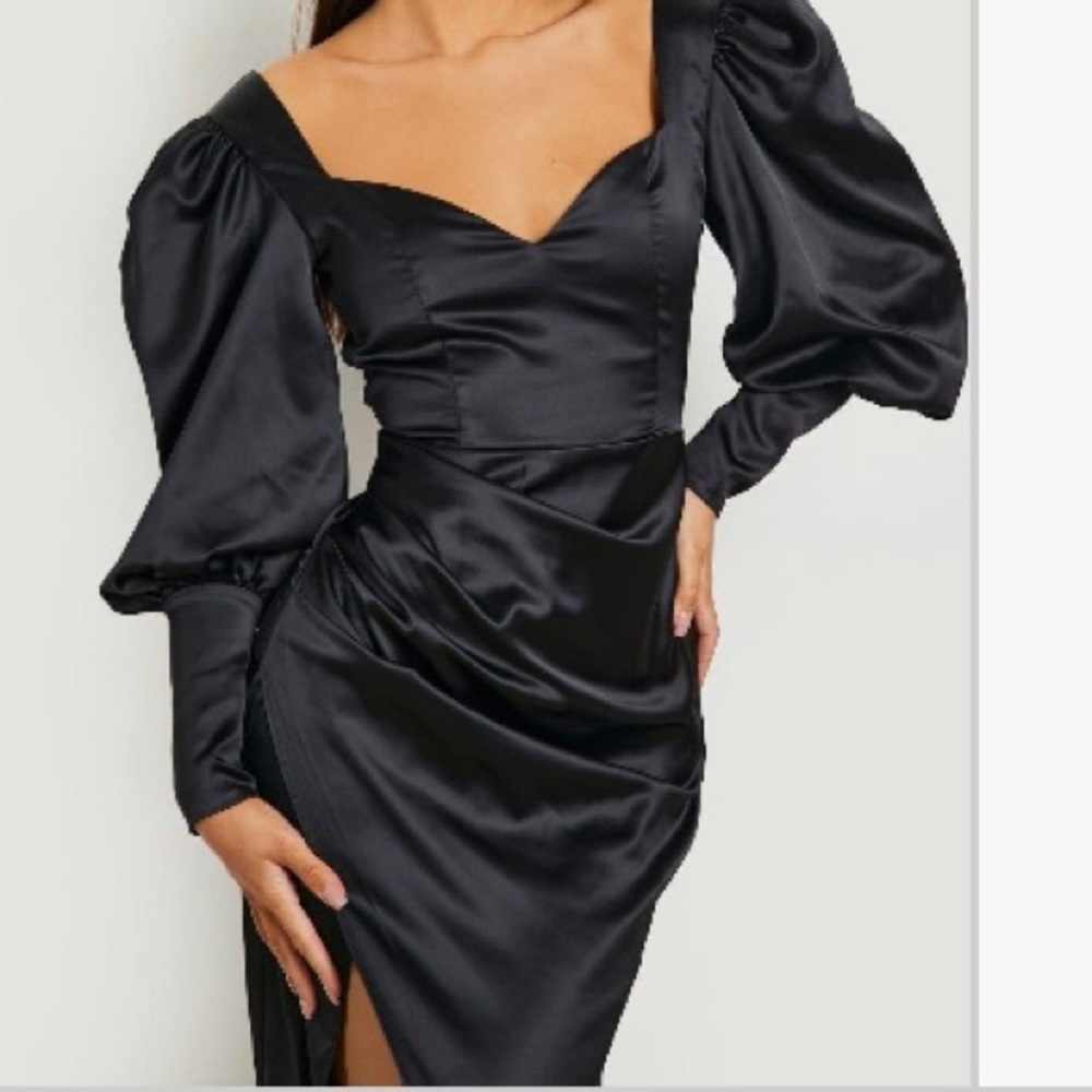 Boohoo Puff Sleeve Maxi Dress Black